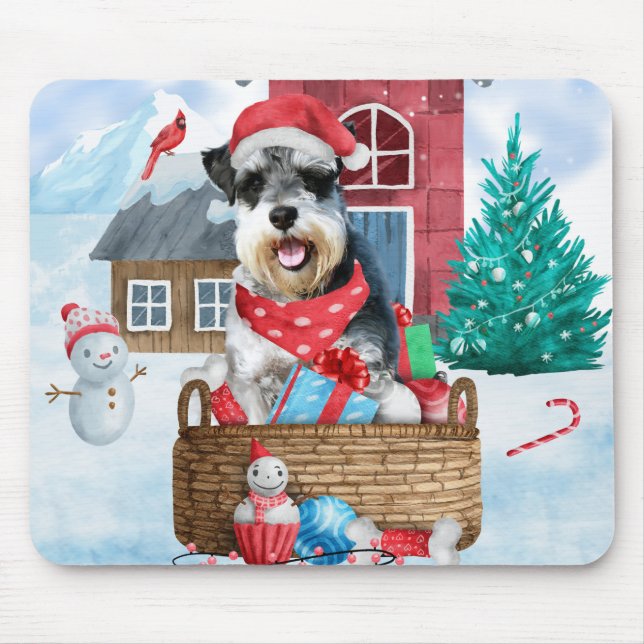 Schnauzer Dog In snow Christmas Dog House Mouse Mat (Front)