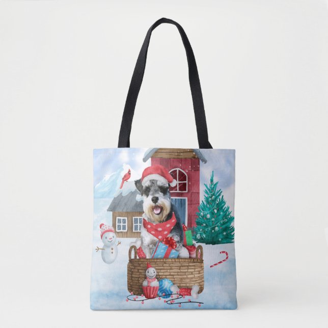 Schnauzer Dog In snow Christmas Dog House Tote Bag (Front)