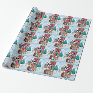 Schnauzer Dog In snow Christmas Dog House Wrapping Paper