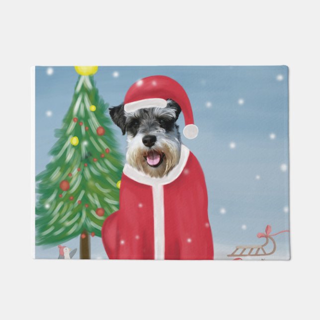 Schnauzer Dog in Snow Christmas  Doormat (Front)