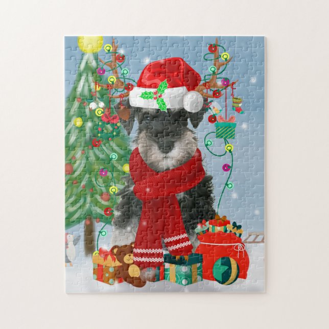 Schnauzer Dog in Snow Christmas Jigsaw Puzzle (Vertical)