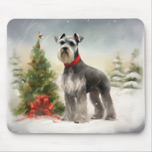 Schnauzer Dog in Snow Christmas Mouse Mat