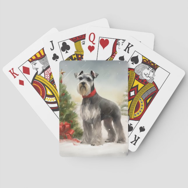 Schnauzer Dog in Snow Christmas Playing Cards (Back)