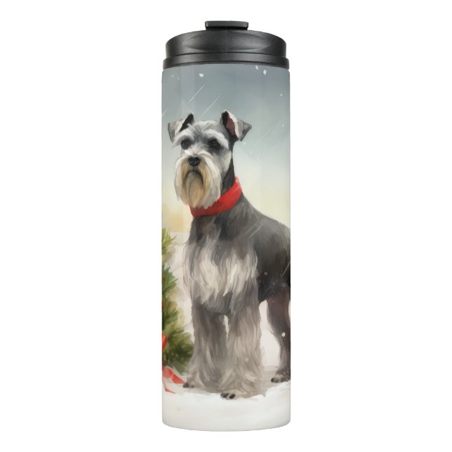 Schnauzer Dog in Snow Christmas Thermal Tumbler (Front)