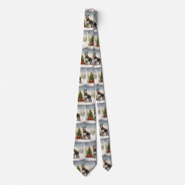 Schnauzer Dog in Snow Christmas Tie (Front)