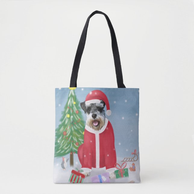Schnauzer Dog in Snow Christmas  Tote Bag (Front)