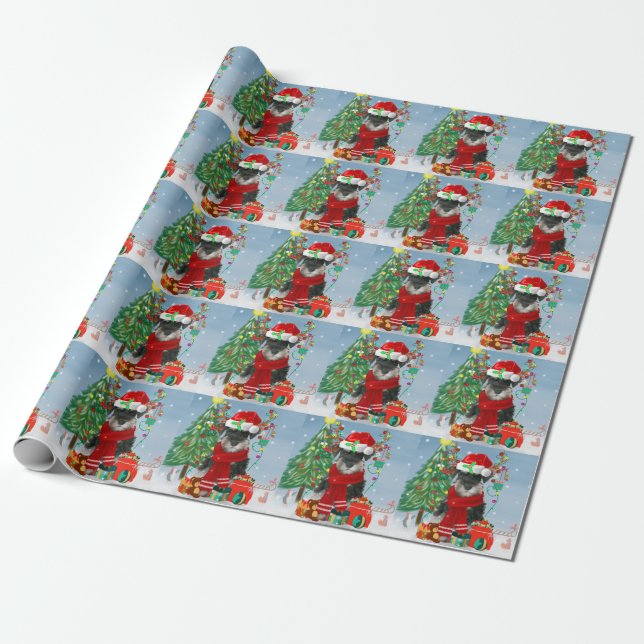 Schnauzer Dog in Snow Christmas  Wrapping Paper (Unrolled)