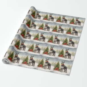 Schnauzer Dog in Snow Christmas Wrapping Paper