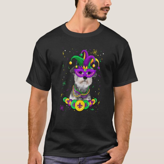 Schnauzer Dog Lover Mardi Gras Carnival Funny Mask T-Shirt (Front)