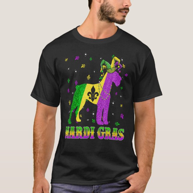 Schnauzer Dog Mardi Gras Carnival Jester Beads T-Shirt (Front)