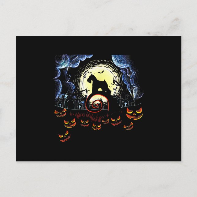 Schnauzer Dog & Moon Funny Halloween Costume gift Announcement Postcard (Front)