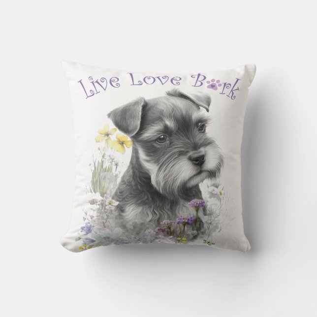 Schnauzer Dog Mum Floral Cushion (Front)