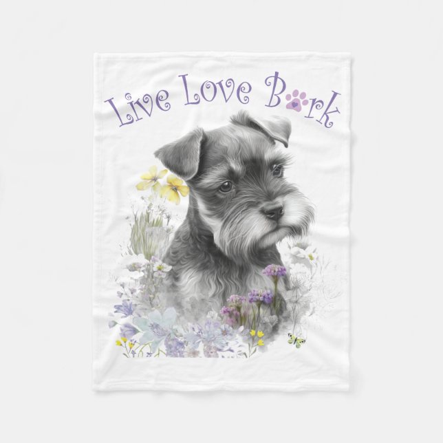 Schnauzer Dog Mum Floral Fleece Blanket (Front)