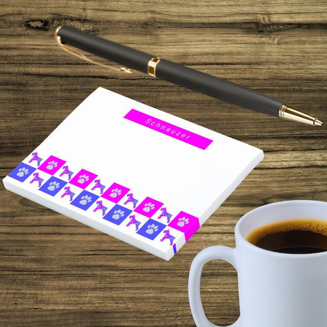 Schnauzer Dog & Paw Hot Pink & Blue Post-it Notes (Schnauzer dog cute pink and blue post it notes)