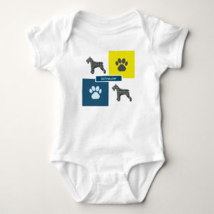 Schnauzer Dog & Paw Print Yellow Grid Silhouette Baby Bodysuit