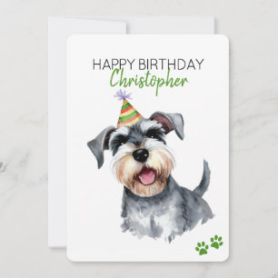 Schnauzer Dog Personalised Happy Birthday Flat Card