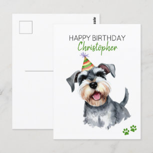 Schnauzer Dog Personalised Happy Birthday  Postcard