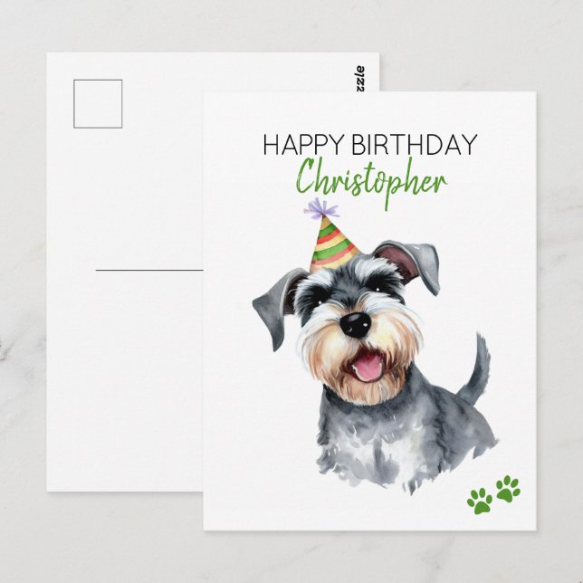 Schnauzer Dog Personalised Happy Birthday  Postcard (Front/Back)