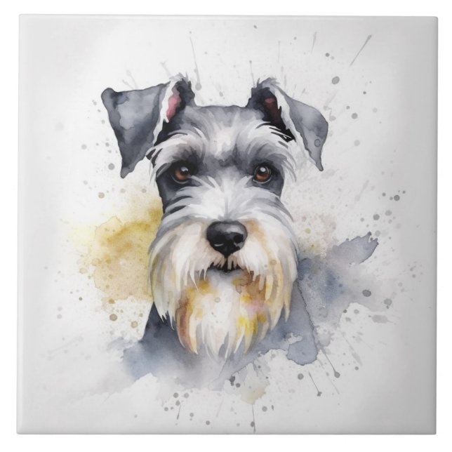 Schnauzer Dog, pet Watercolor Tile (Front)