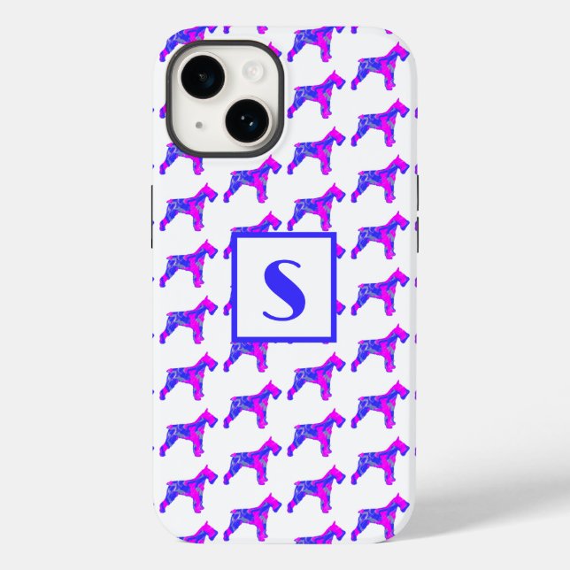 Schnauzer Dog Pink Silhouette Mono White Case-Mate iPhone Case (Back)