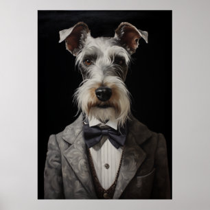 Schnauzer Dog Portrait Grey Suit Bow Tie Poster