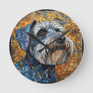 Schnauzer Dog Portrayed in Stunning Detail Round Clock
