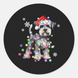 Schnauzer Dog Reindeer Christmas Lights Ugly Xmas  Classic Round Sticker