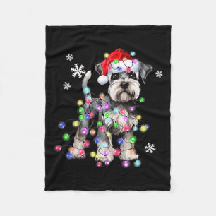 Schnauzer Dog Reindeer Christmas Lights Ugly Xmas  Fleece Blanket