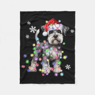 Schnauzer Dog Reindeer Christmas Lights Ugly Xmas Fleece Blanket