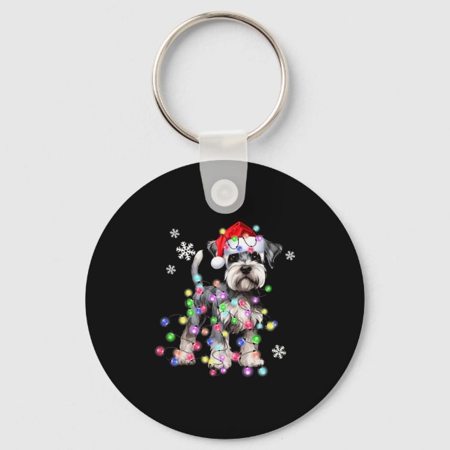 Schnauzer Dog Reindeer Christmas Lights Ugly Xmas  Key Ring (Front)