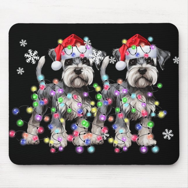 Schnauzer Dog Reindeer Christmas Lights Ugly Xmas  Mouse Mat (Front)