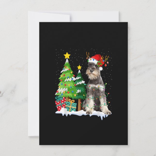 Schnauzer Dog Santa Hat Reindeer Christmas Lights Invitation (Front)