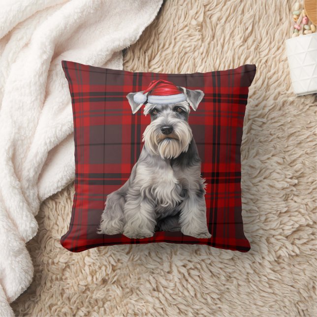 Schnauzer Dog Seasonal Red Plaid Christmas Holiday Cushion (Blanket)