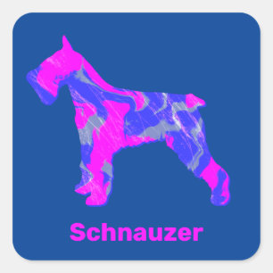 Schnauzer Dog Silhouette Crazy Hot Pink Square Sticker