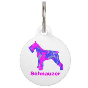 Schnauzer Dog Silhouette Cute Pink&Blue White Pet Tag