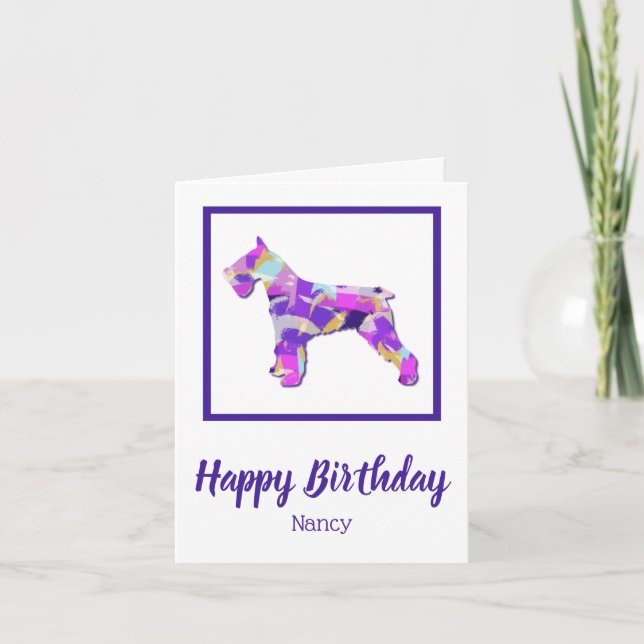 Schnauzer Dog Silhouette Cute Purple PY&B Card (Front)