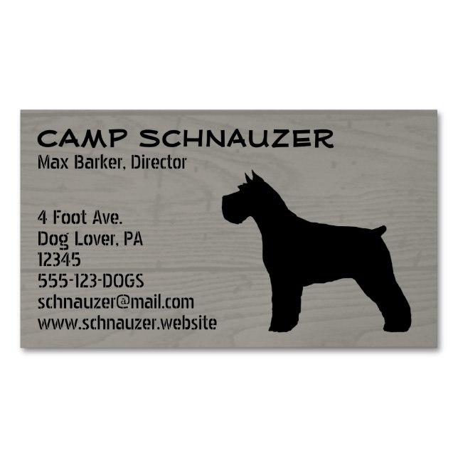 Schnauzer Dog Silhouette Faux Wood Style Magnetic Business Card (Front)