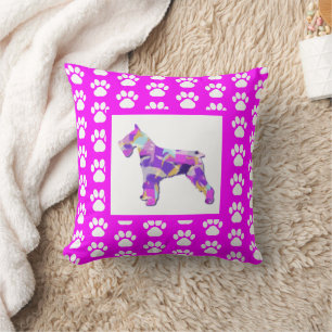 Schnauzer Dog Silhouette Paw Pink PY&B Cushion