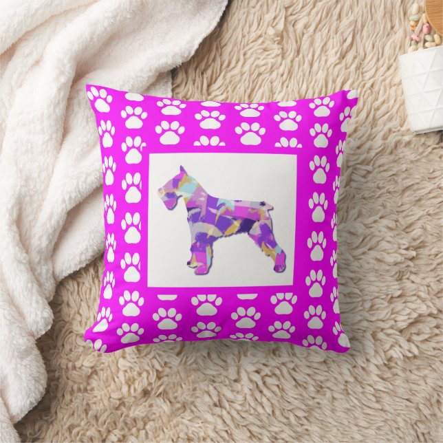Schnauzer Dog Silhouette Paw Pink PY&B Cushion (Blanket)