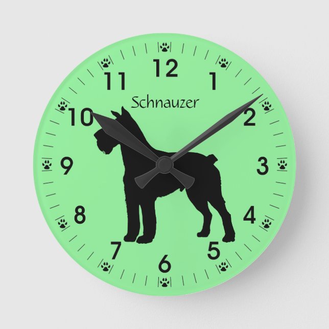 Schnauzer Dog Silhouette Personalised Round Clock (Front)