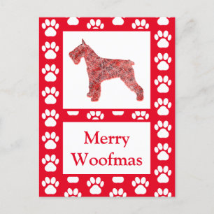 Schnauzer Dog Silhouette Red Merry Christmas Postcard