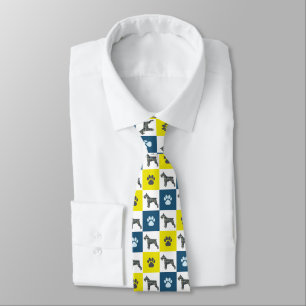 Schnauzer Dog Silhouette Yellow n Blue Paw Tie