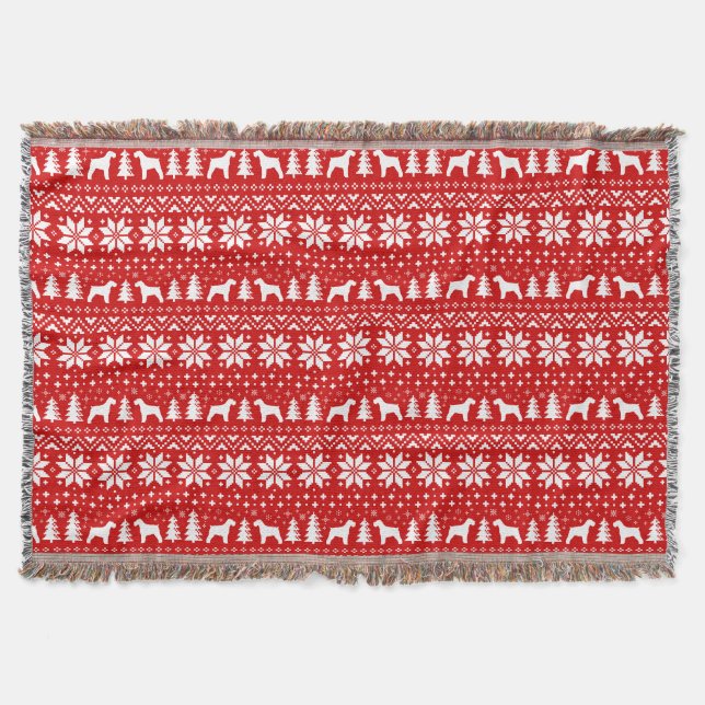 Schnauzer Dog Silhouettes Christmas Holiday Red Throw Blanket (Front)