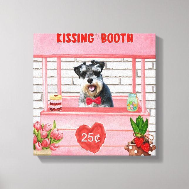 Schnauzer Dog Valentine's Day Kissing Booth Canvas Print (Front)