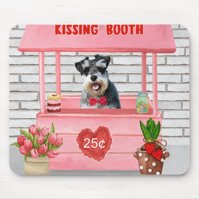 Schnauzer Dog Valentine's Day Kissing Booth Mouse Mat (Front)