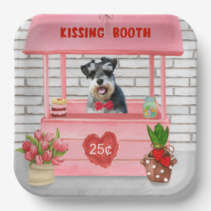 Schnauzer Dog Valentine's Day Kissing Booth Paper Plate