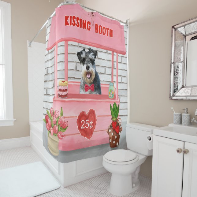 Schnauzer Dog Valentine's Day Kissing Booth Shower Curtain (In Situ)