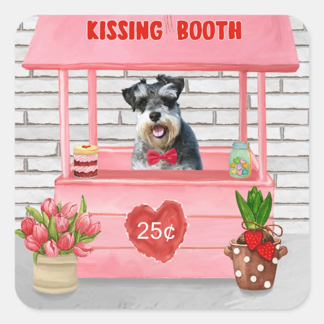 Schnauzer Dog Valentine's Day Kissing Booth Square Sticker (Front)