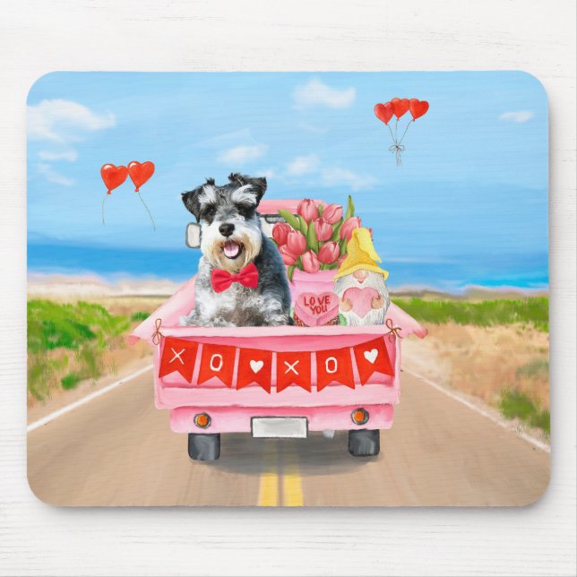 Schnauzer Dog Valentine's Day Truck Hearts Mouse Mat (Front)