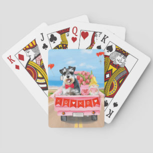 Schnauzer Dog Valentine's Day Truck Hearts Playing Cards
